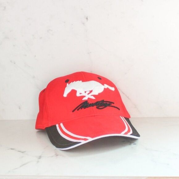 Ford Mustang Logo Red and Black Adjustable Baseball Hat - Picture 2 of 6